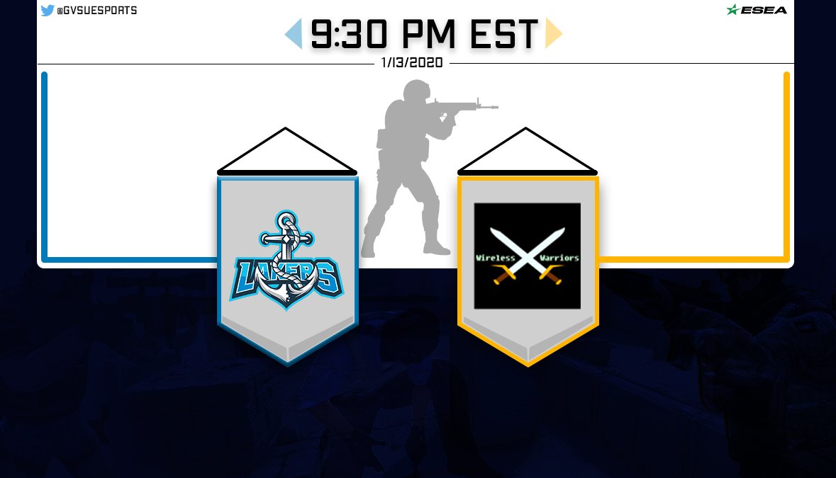 GVSUesportsClub's tweet photo. GVCS Blue and GVCS Black hit the ESEA servers for their matches tonight (1/13), check 'em out 👇

🆚Black vs. bloomi | Blue vs. Wireless Warriors
🕘9:00 PM | 9:30 PM
📺(BLACK POV) https://t.co/5WKkk0alDQ &amp; https://t.co/srbL11Sj6V |(Blue POV) https://t.co/LelQYxRySo https://t.co/ZyFSWsPk26