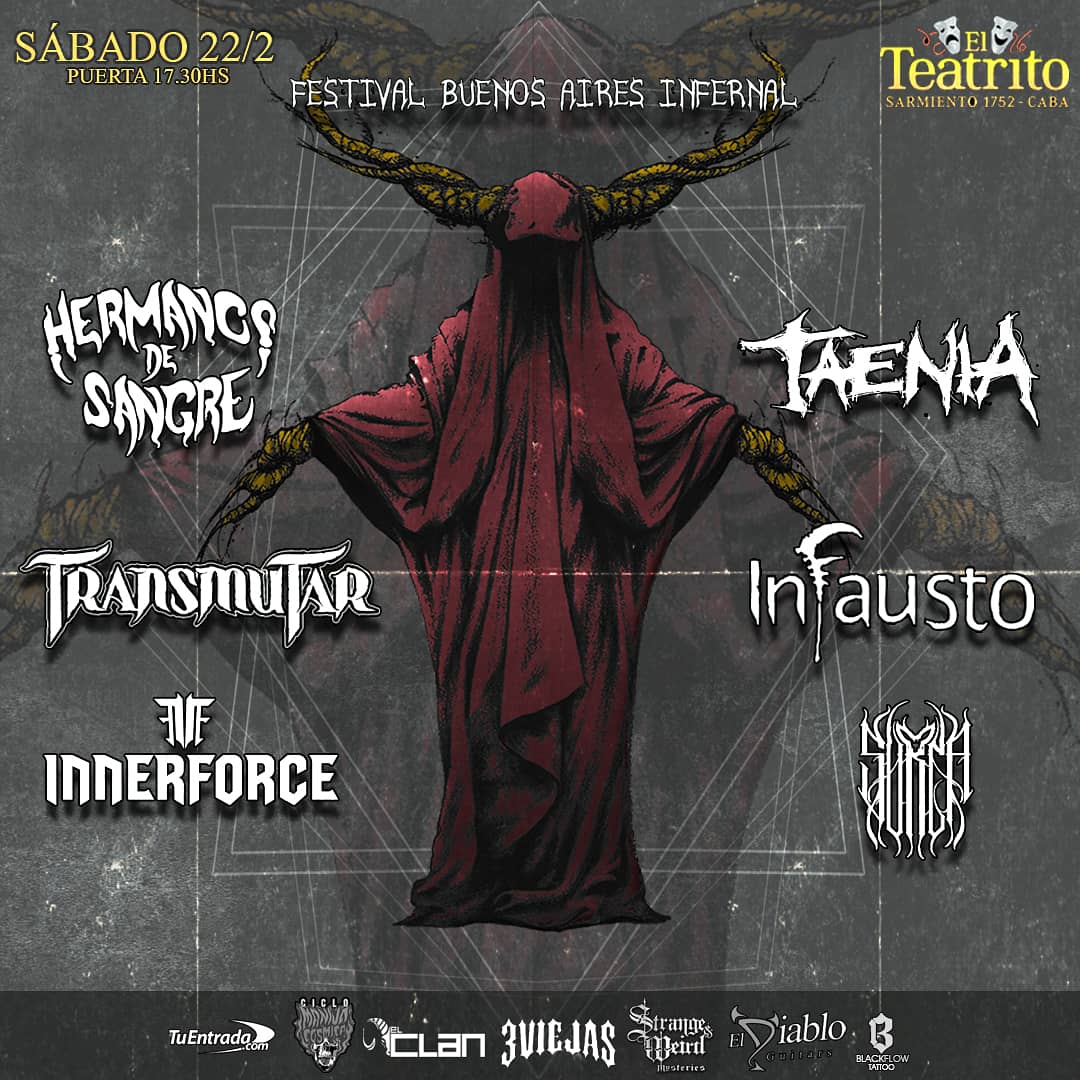 Infaustobanda's tweet image. 22 de FEBRERO por primera vez en @TeatritoOficial junto a
》@Transmutar_of
》#HermanosDeSangre
》#Taenia
》@Innerforcearg
》#Surca
Pedi tu anticipada por MD!

Organiza: @manijacosmica y @ElClanDelAriete