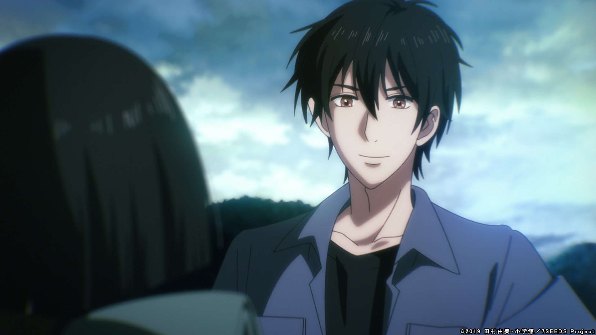 地竜術士 新 7seeds 第1話 立春 コールドスリープから目覚めたナツは 共に目覚めた牡丹 嵐 蟬丸と一緒にボートで近くの猫に似た形の島へ漂着する ナツたちはどこか分からない島で