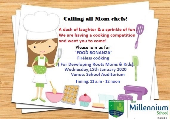 IndoreTms's tweet image. #tmsindore
#FoodBonanza for #DevelopingRoots  Moms &amp;amp; Kids
Day &amp;amp; Date :- Wednesday , 15th January 2020
Venue :- The Millennium School Auditorium
Time :- 11am - 12 noon