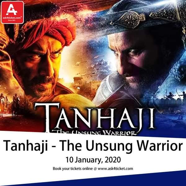 ask4ticket's tweet photo. #Tanhaji: The Unsung Warrior - Releasing on 10 January, 2020

Book your tickets now @ https://t.co/ghQj6cADzv

Watch Trailer Now @ https://t.co/1uZNtjI4XK

Director : #OmRaut

Star Cast : #AjayDevgn #SaifAliKhan #Kajol #SharadKelkar #LukeKenny

#Ask4ticket https://t.co/eBEimCEhjL