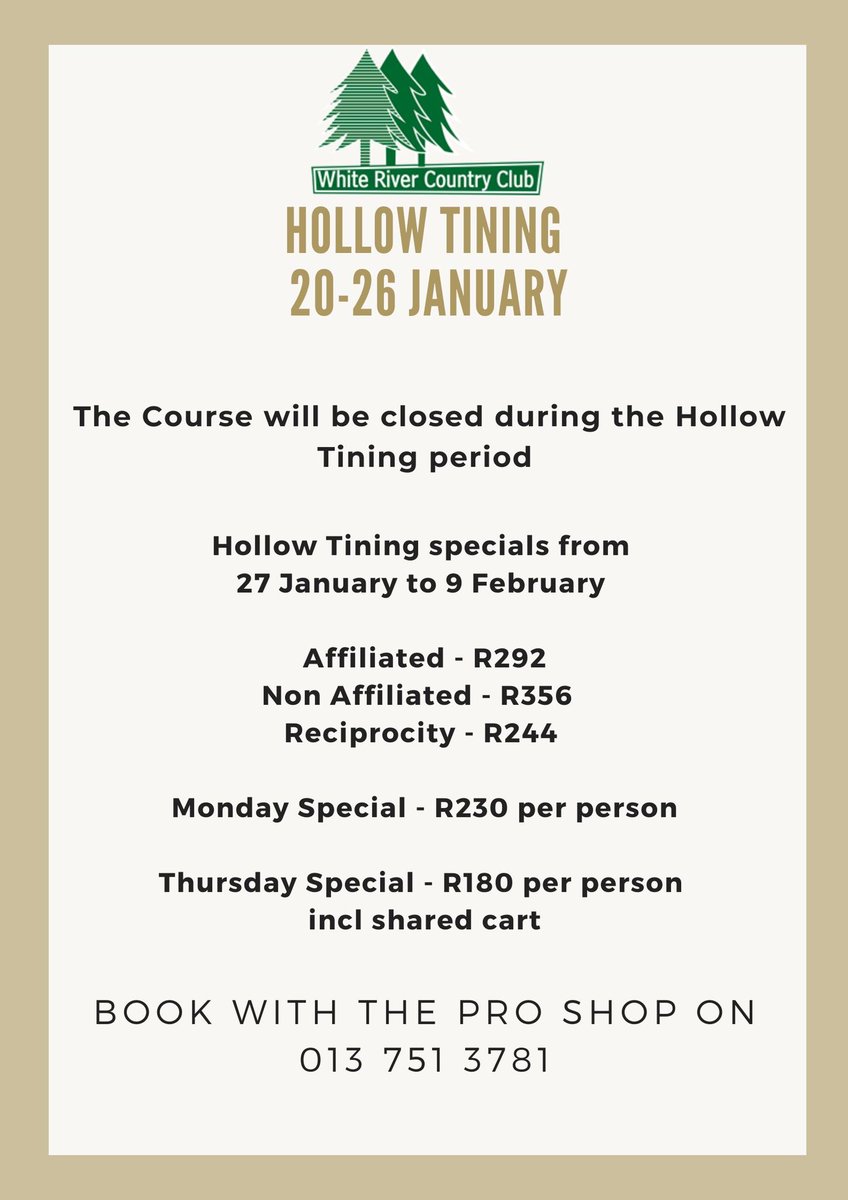 Our Hollow Tining Date are set. Please make sure to take note of them and come take advantage of our special hollow tining rates from the 27th of January.