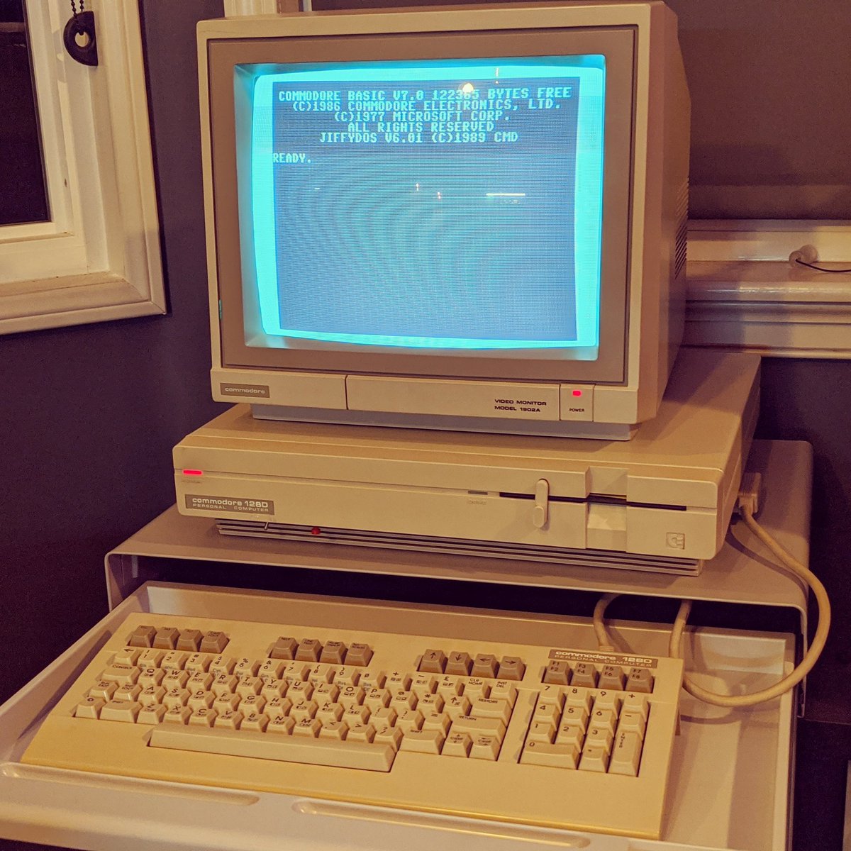 DaveJustDave's tweet photo. Sometimes it's nice to match. Got my #commodore 1902 back so now the #c128d has a matching monitor. #retropc #retrocomputer #vintagecomputer #commodore128 #commodore128d #c64 #commodore64 #8bit #8bitlife #vintagepc https://t.co/YexMDOjEsB