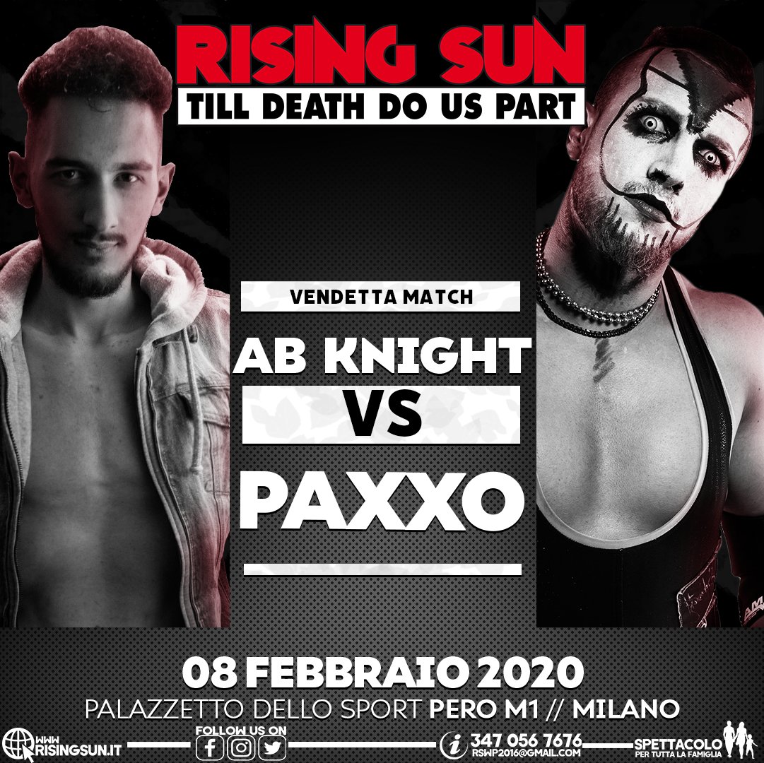 RisingSunItaly's tweet photo. Revenge will be the key factor in this newly announced match!
PAXXO @LucaDePazzi will be back in #RisingSun in #Milan ๐ฎ๐น to finally face AB KNIGHT @AB__Knight, after costing him a Title Shot.
#RiseWithUS #SupportItalianWrestling #Paxxo #ABKnight #Milano #Eventi #Wrestling https://t.co/lXWNGJCXIT