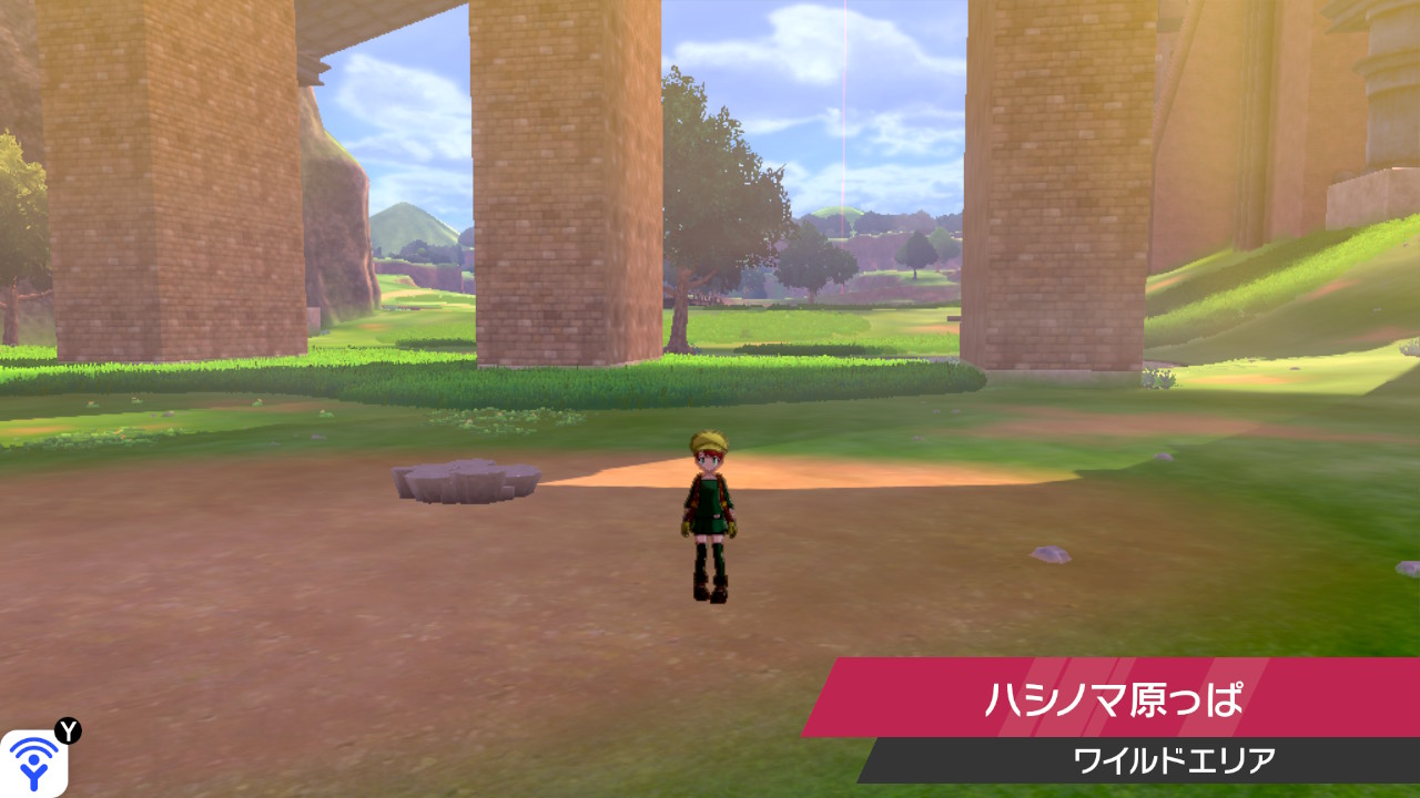 明日宮黎亜 ハシノマ原っぱの南端からエンジンリバーサイドの中央部にかけて エンジンシティはずれの橋の足元すぐ近くの部分はbgmがなくなるのがなんだか不気味です 無音エリアを挟んでワイルドエリアのbgmが替わります 無音なので図鑑を用いた鳴き声