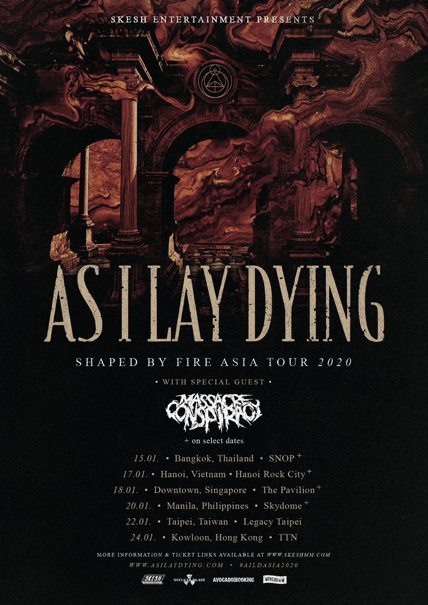 SkeshMM's tweet photo. The #AILDAsia2020 run is starting tomorrow in Bangkok and we are loving the official merchandise they are bringing along for you guys! Cash only at most shows! #AsILayDying #MerchCOW #SkeshEntertainment https://t.co/3nv1mJ1ceQ
