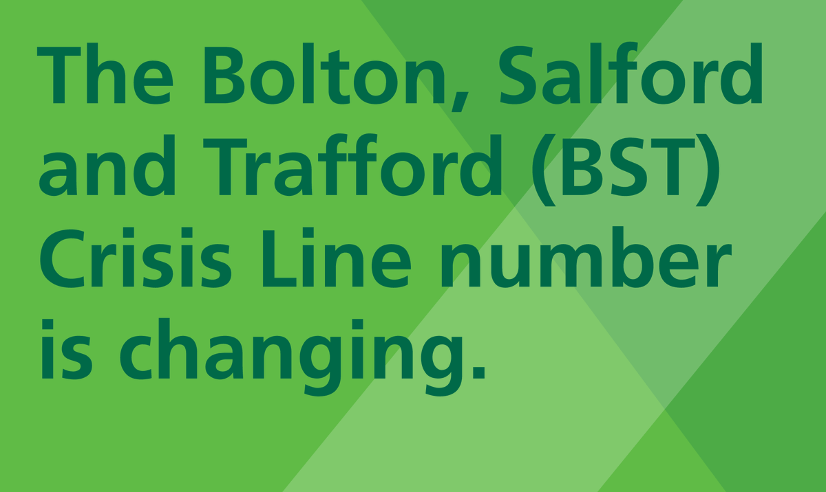 𝗜𝗠𝗣𝗢𝗥𝗧𝗔𝗡𝗧 𝗜𝗡𝗙𝗢𝗥𝗠𝗔𝗧𝗜𝗢𝗡! Our crisis line number for Bolton, Salford and Trafford is changing to 01204 483 071.

This number is now live and the old number will no longer be operational from 29 Jan 2020.

#TogetherGMMH