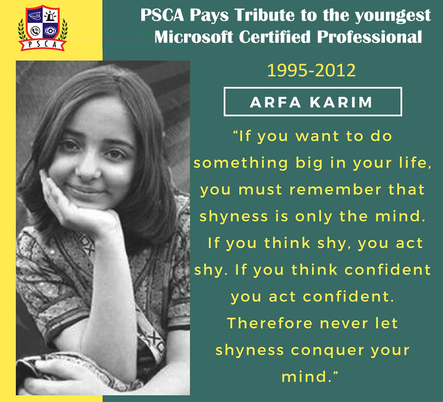 PSCAsafecities's tweet photo. PSCA Pays Tribute to the youngest Microsoft Certified Professional.
#ArfaKarimprideofpakistan #RealFaceOfPakistan
#ArfaKarim #Microsoft #achiever #TuesdayThoughts #EmergingPakistan #Talent #TuesdayMotivation @BillGates
@Microsoft @gatesfoundation @melindagates https://t.co/bP1U4fTdli