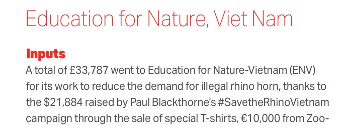 I have to also mention Sir  @PaulBlackthorne ‘s campaigns. In 2015, his “Poach Eggs, Not Elephants” raised more than 60,000$ for the Air Shepherd Initiative, while his 2016 “Save The Rhinos” campaign raised 21,884$ for Save The Rhinos Vietnam.