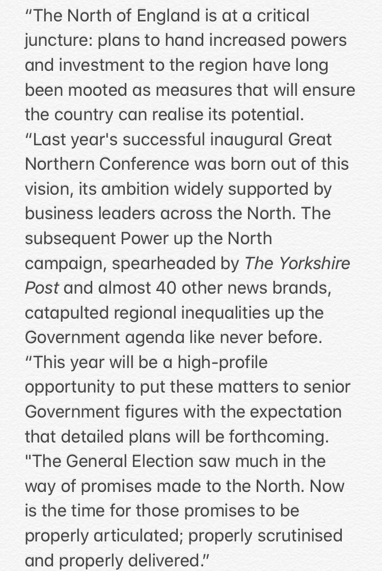 JayMitchinson's tweet image. Today I will be writing to Prime Minister @BorisJohnson and @10DowningStreet inviting him to address senior Northern business leaders and stakeholders at the Great Northern Conference, 2020.

Book tickets &amp;gt;&amp;gt; greatnorthernpowerhouse.co.uk

#AmandlaAwethu #GNC20

yorkshirepost.co.uk/business/north…