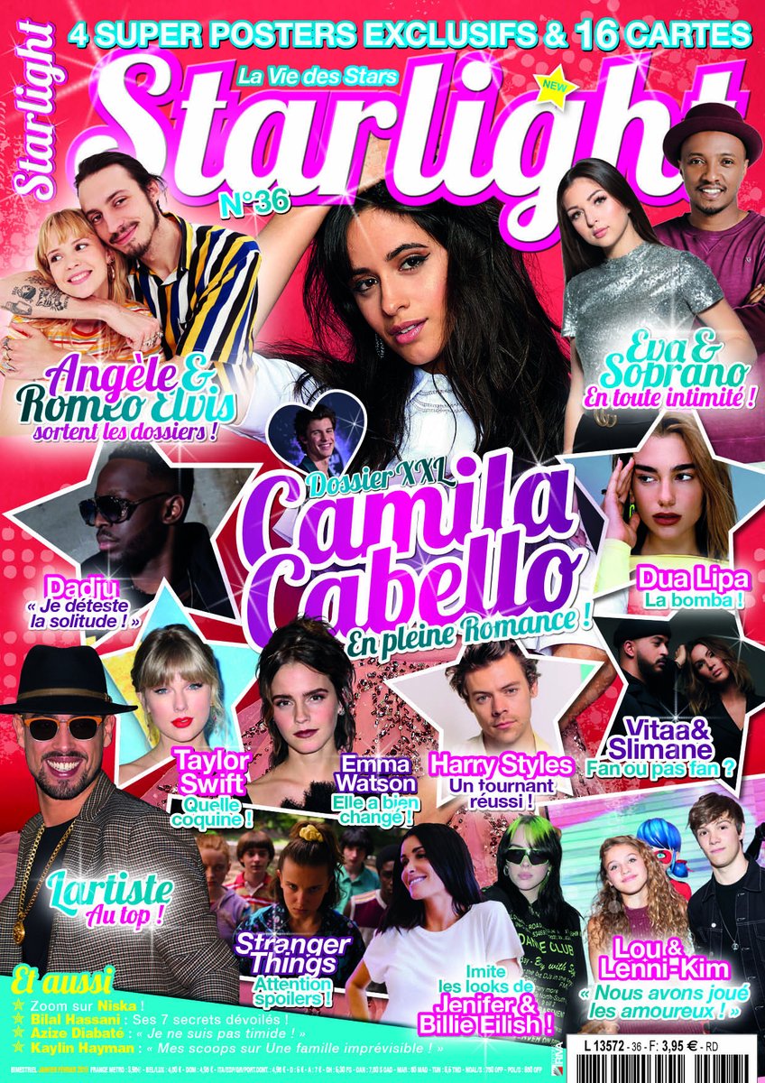 Ton nouveau <a href="/Starlightmag_/">Magazine Starlight</a> met à l'honneur <a href="/Camila_Cabello/">camila</a>  ! Retrouve aussi <a href="/Dadju/">DADJU</a> <a href="/billieeilish/">billie eilish</a> <a href="/Slimaneoff/">Slimane</a> <a href="/VITAA/">V I T A A</a> <a href="/LouMusiqueOff/">Lou Musique</a> <a href="/LenniKim/">Lennikim</a> Angèle... En bonus : tes posters et cartes exclusifs ! Actuellement en kiosques ! facebook.com/StarlightMag/