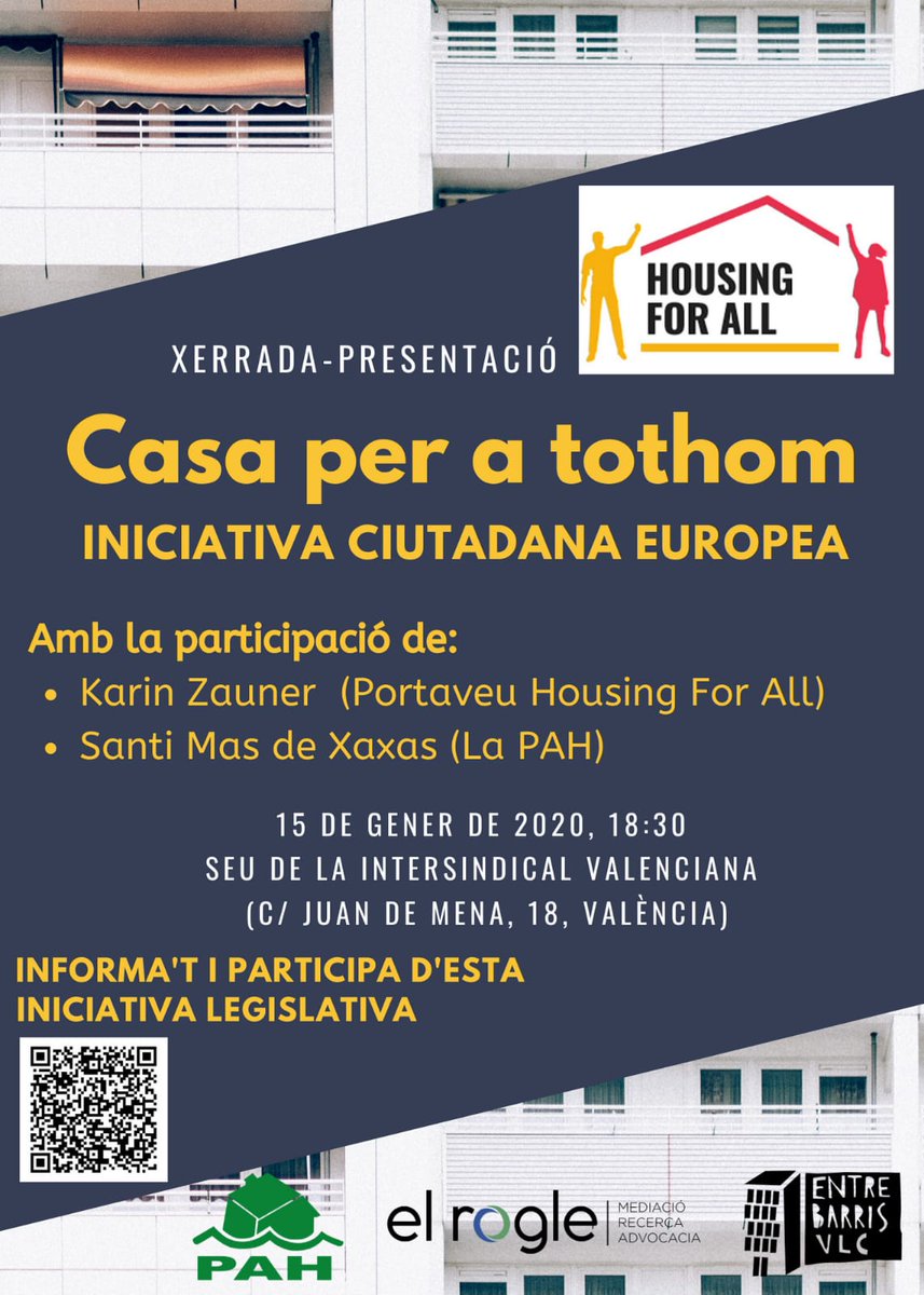 Os esperamos a todas el la presentación de la Iniciativa Ciudadana Europea  de “vivienda para todas y todos” @EntreBarris <a href="/PAH_Valencia/">PAH Valencia</a> <a href="/LA_PAH/">Plataforma de Afectadas por la Hipoteca</a> <a href="/ElRogle_MiA/">El Rogle</a> @PsFvalencianes