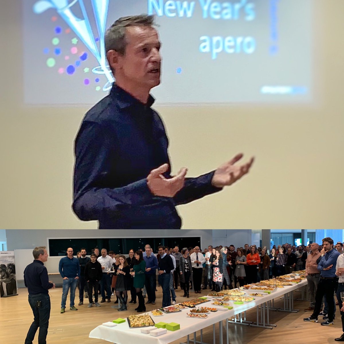 StraumannJobs's tweet photo. #newyear #new #CEO but a well-known #family member: #GuillaumeDaniellot invites #Basel HQ staff at #NewYearsApero  to continue #Straumann #SuccessStory #GoodStart #KeepGoing #StayTuned #WeChangeDentistry also in 2020!

#ChangeMakers #ReadyToMakeAnImpact

#JoinStraumann https://t.co/k3aSP63lxr