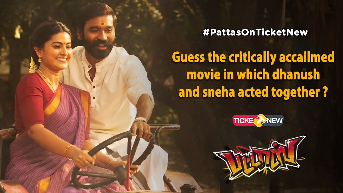 karthick_45's tweet image. Ans: Pudhupettai @TicketNew
🚨#TicketNewContestAlert🚨
#PattasOnTicketNew✨ 
@dhanushkraja @SathyaJyothi_
@durairsk @Mehreenpirzada
@iamviveksiva @MervinJSolomon
#PattasFromTomorrow #TicketNewMovies #Pongal