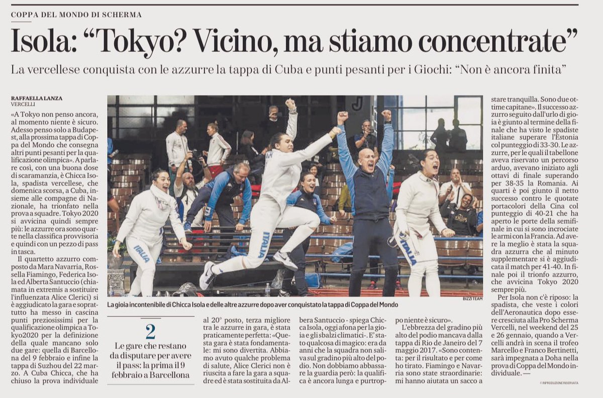 ProScherma's tweet photo. 📰 - Scrivono della nostra #ChiccaIsola 🗞
Grazie 😊 @GiornaleLaSesia @StampaVercelli @Gazzetta_it @IlGiornoQsSport @qn_carlino @iltirreno 

#rassegnastampa #scherma #spada #ProVercelli #ForzaPRO  #gentedirisaia #peoplefromrisaia #Vercelli #coppadelmondo #RoadtoTokyo2020 https://t.co/dzPdr4pkM4