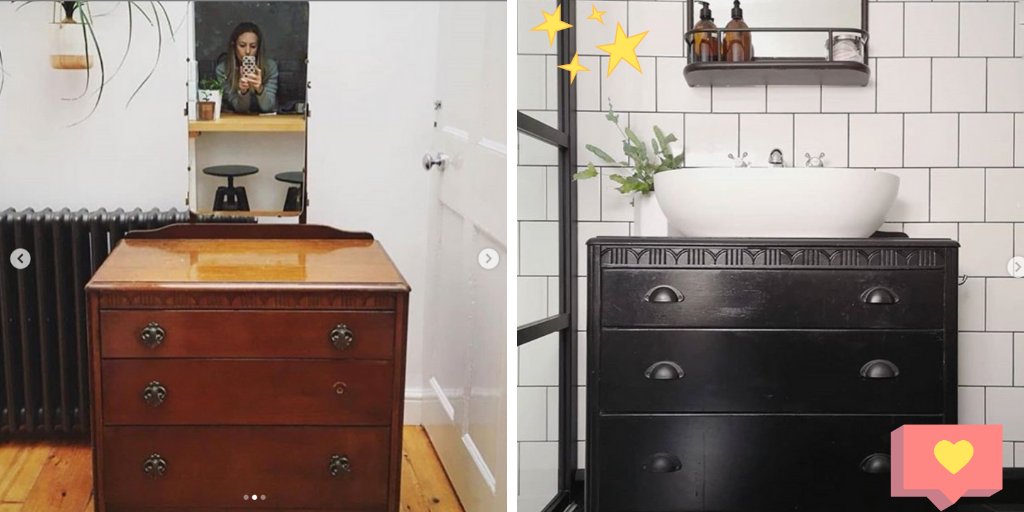 🖤"I didn't want to spend upwards of £1K on a ready-made unit when I knew that we could make one for a fraction of that price and paint it with Rust-Oleum, so that is what we did!  Total cost was £200, including this gorgeous basin".
Repost from Lets Stay At Home on Instagram 🖤