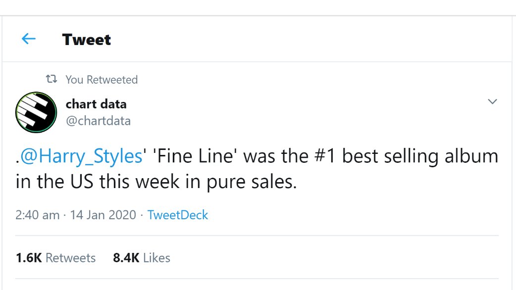 A month after its release, "Fine Line" is the #1 best selling album on Billboard USA (pure sales).
