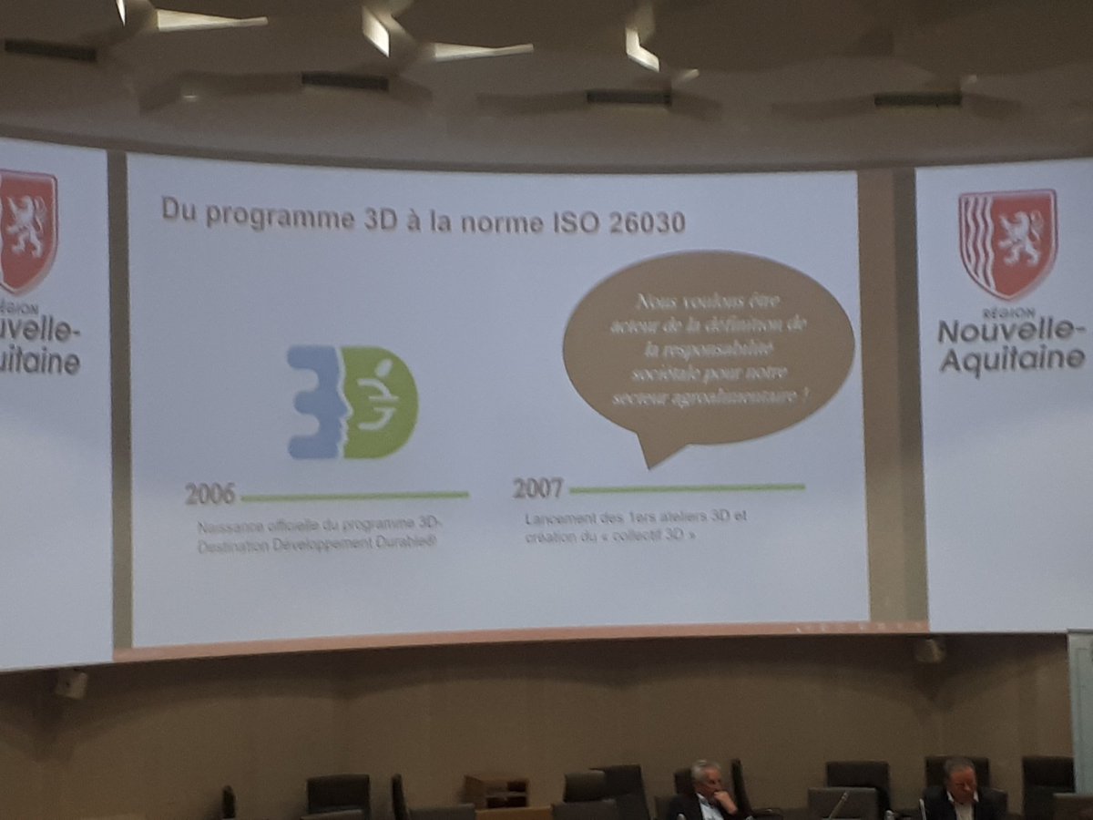 BenPerdreau's tweet photo. Lors du colloque #rseagro en @NvelleAquitaine, @gabonLeveque rappelle le parcours de la région sur la #RSE durant ces 20 dernières années initié avec #programme3D et aujourd'hui avec la #iso26030 Pour terminer vidéo de @al_rousset https://t.co/HBxG9LpEIB
