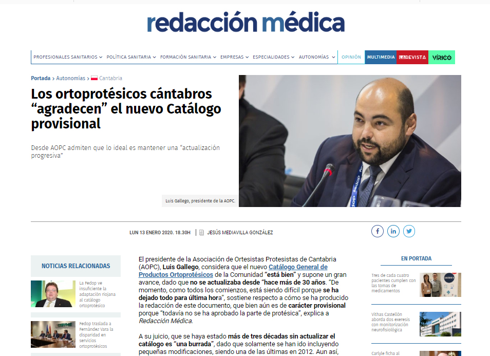 Fedop_ES's tweet photo. Entrevistan al presidente de la Asociación de Ortesistas Protesistas de Cantabria (AOPC), Luis Gallego, a cuenta del nuevo catálogo publicado por el Servicio Cántabro de Salud el pasado 10 de enero. @redaccionmedica 

#Cantabria #catálogo #prestaciones 

https://t.co/lqhBusXrLS https://t.co/3U10rjNsJY