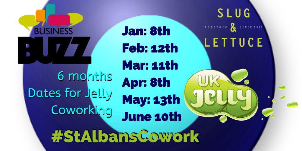 Wondering when the #StAlbansCowork is on? Here are the #DatesForYourDiary for the next 6 months :) It's free to join us <a href="/SlugStAlbans/">Slug St Albans</a> details: bit.ly/StAlbansCowork #beatTheIsolation of #HomeWorking #Coworking #UKJelly
