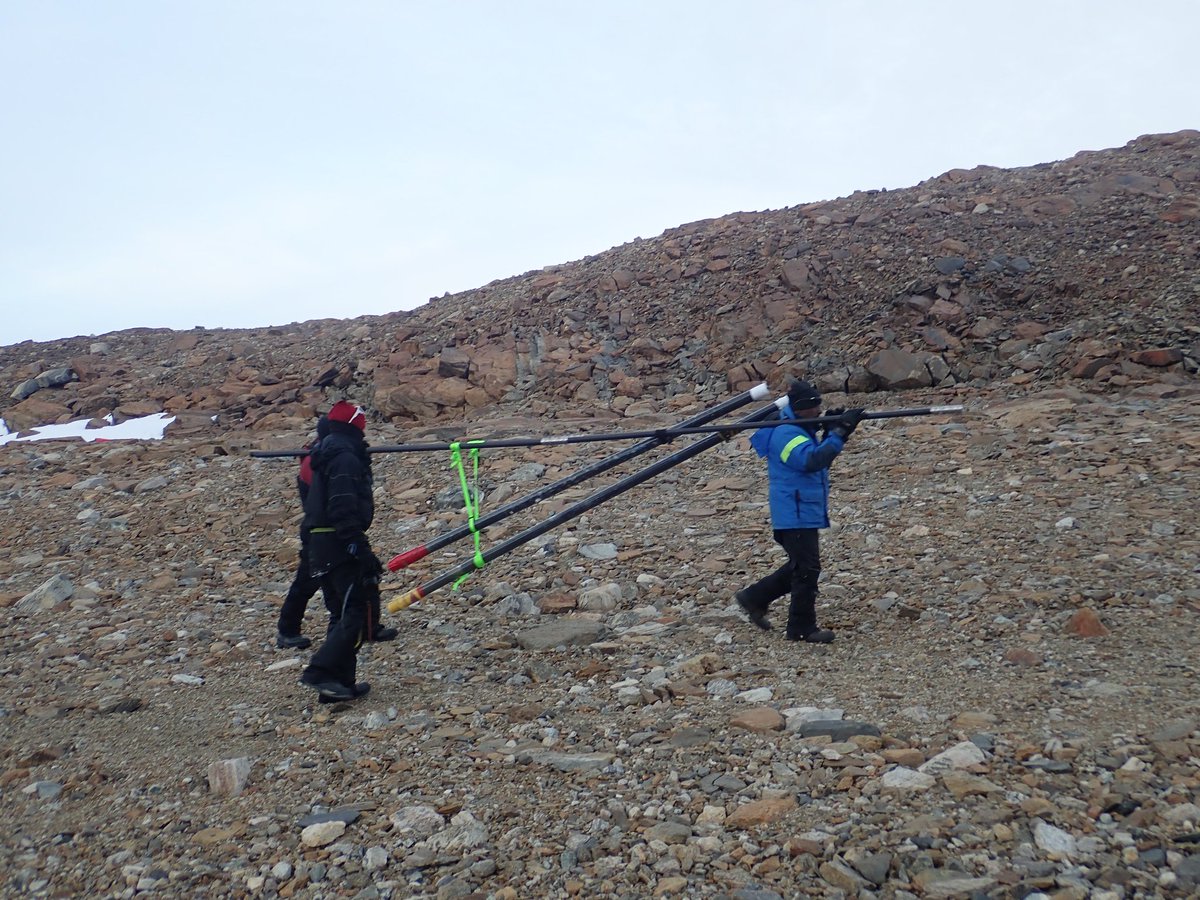 SONIC2019_2020's tweet photo. This is how the #long sediment cores were transported from the lake to the point where the #pistenbully vehicles could reach. The team had to walk through varying topography (on rocks and snow) for nearly 2-3 kms #everyday. @SONIC2019_2020 @ncaor_goa @kyokuchiken @ClimateMahe https://t.co/zprTDBGMdM