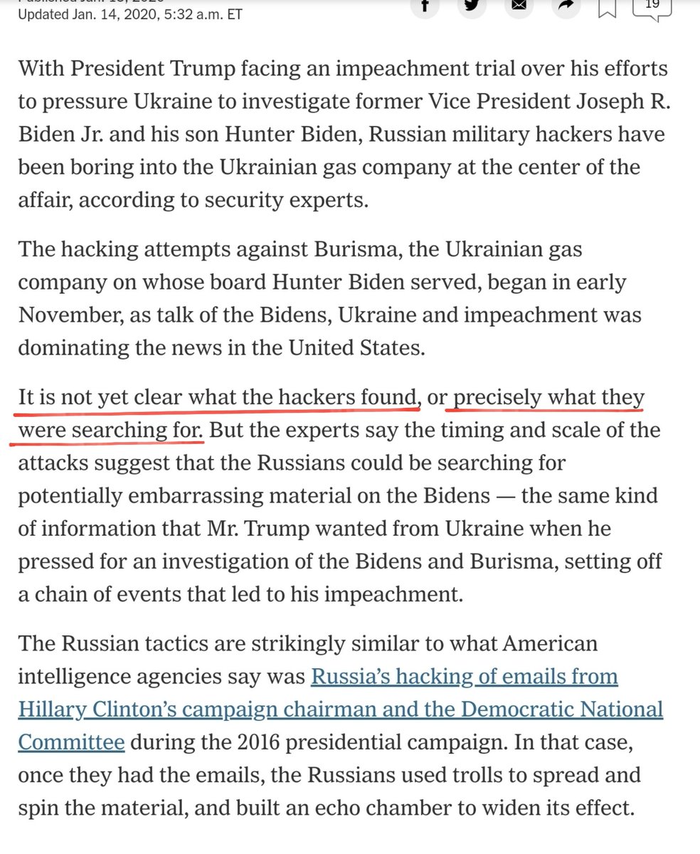 Malinka1102's tweet photo. #USelections
PR campaign for #Biden has began, playing #RussiaCard again
#RussiaHack spin is activated
In the same ๐ฉ article:
"It is not yet clear what the hackers found, or precisely what they were searching for"
#hack #Burisma https://t.co/bP0dvVipZE