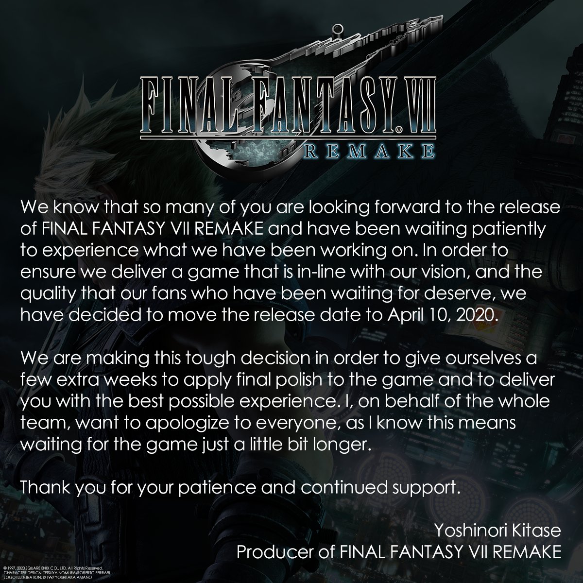 communique Final Fantasy 7 remake reporte