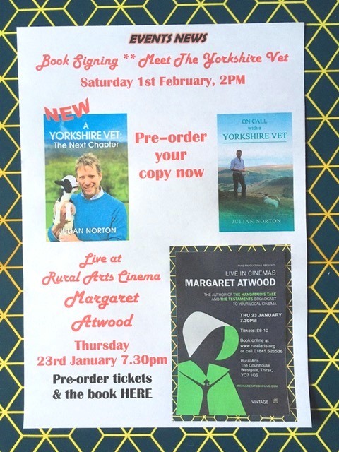 Jan news mailchi.mp/9eee33be2b3f/l…. 23 Jan 7.30pm, 'Margaret Atwood Live in Conversation' <a href="/RuralArts/">Rural Arts</a> , 23 Feb Book Signing with Julian Norton, 2pm. Sue talks to <a href="/biraofficial/">Bira</a> plus Veganuary hits the Cafe. <a href="/ThirskBusiness/">Thirsk & District Business Association</a> <a href="/Thirskinfo/">Thirsk Tourist Info</a> <a href="/ThirskTown/">Everything Thirsk</a> <a href="/theyorkshirevet/">The Yorkshire Vet</a> <a href="/yorkshire_hour/">#YorkshireHour</a>