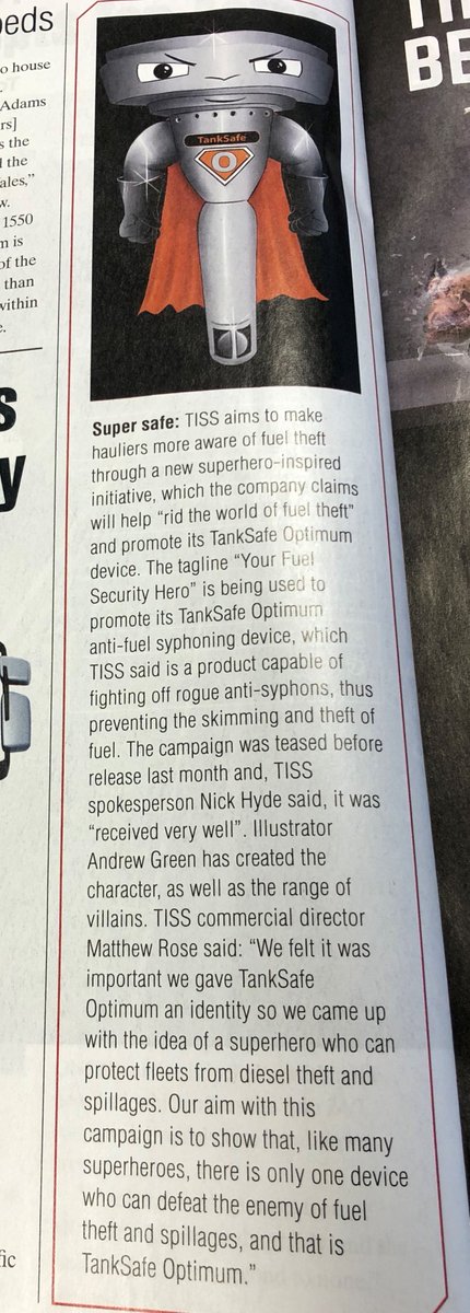 TankSafeUK's tweet photo. Always good to see our TankSafe Optimum #superhero gracing the pages of @Comm_Motor! Thanks to @WillShiers and the team! #pr #marketing #fueltheft #tanksafe https://t.co/QSZnLgOJ2d