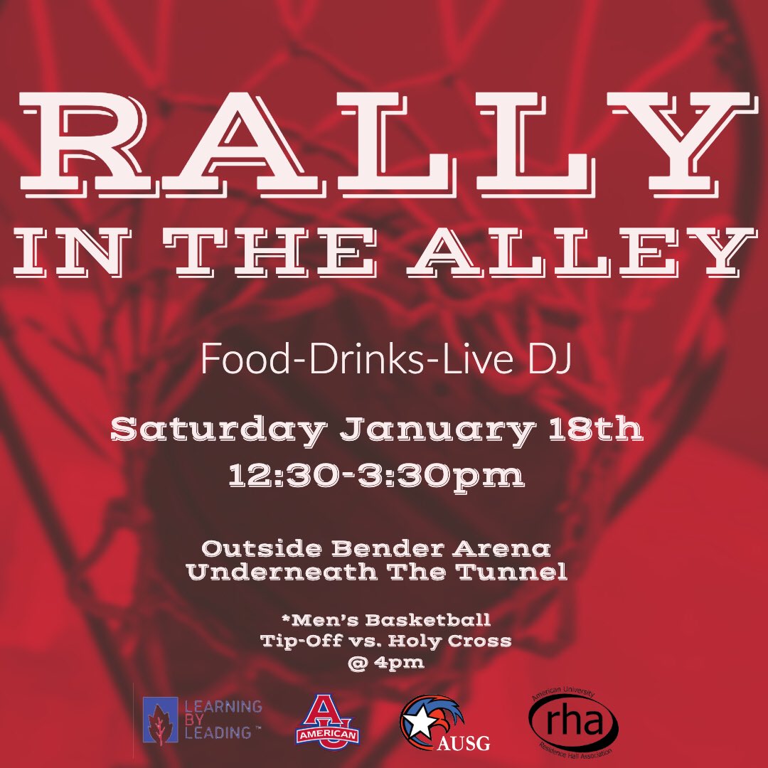 FantaAwNAFSA's tweet photo. ⁦@AmericanU⁩ Eagles as we begin the semester, let us make time to build community and start new traditions. Be sure to join us at the first Rally in the Alley this Saturday. Come listen to music and hang out with others! See you there! https://t.co/hfXpktnWIn