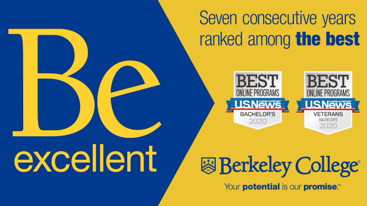 BerkeleyCollege's tweet image. For a seventh consecutive year, U.S. News and World Report has ranked Berkeley College among the nation’s best in two categories—Best Colleges for Online Bachelor’s Degree Programs and Best Online Bachelor’s Programs for Veterans. bit.ly/387QjXA #BestOnlinePrograms