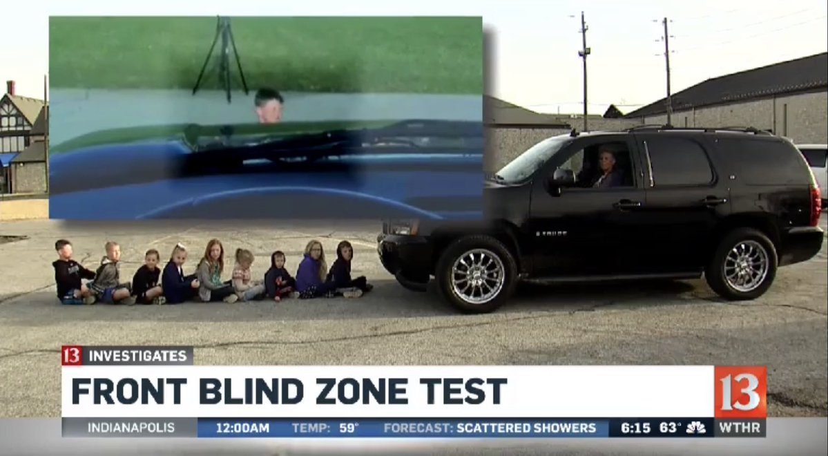 “I can’t see any of them. That’s shocking,” she said after the fifth child sat in front of her SUV. “That’s super scary,” she added as two more kids joined the line of children. “I still can’t see them.” ht  @QAGreenways  @schmangee  https://www.wthr.com/article/13-investigates-millions-vehicles-have-unexpected-dangerous-front-blind-zone