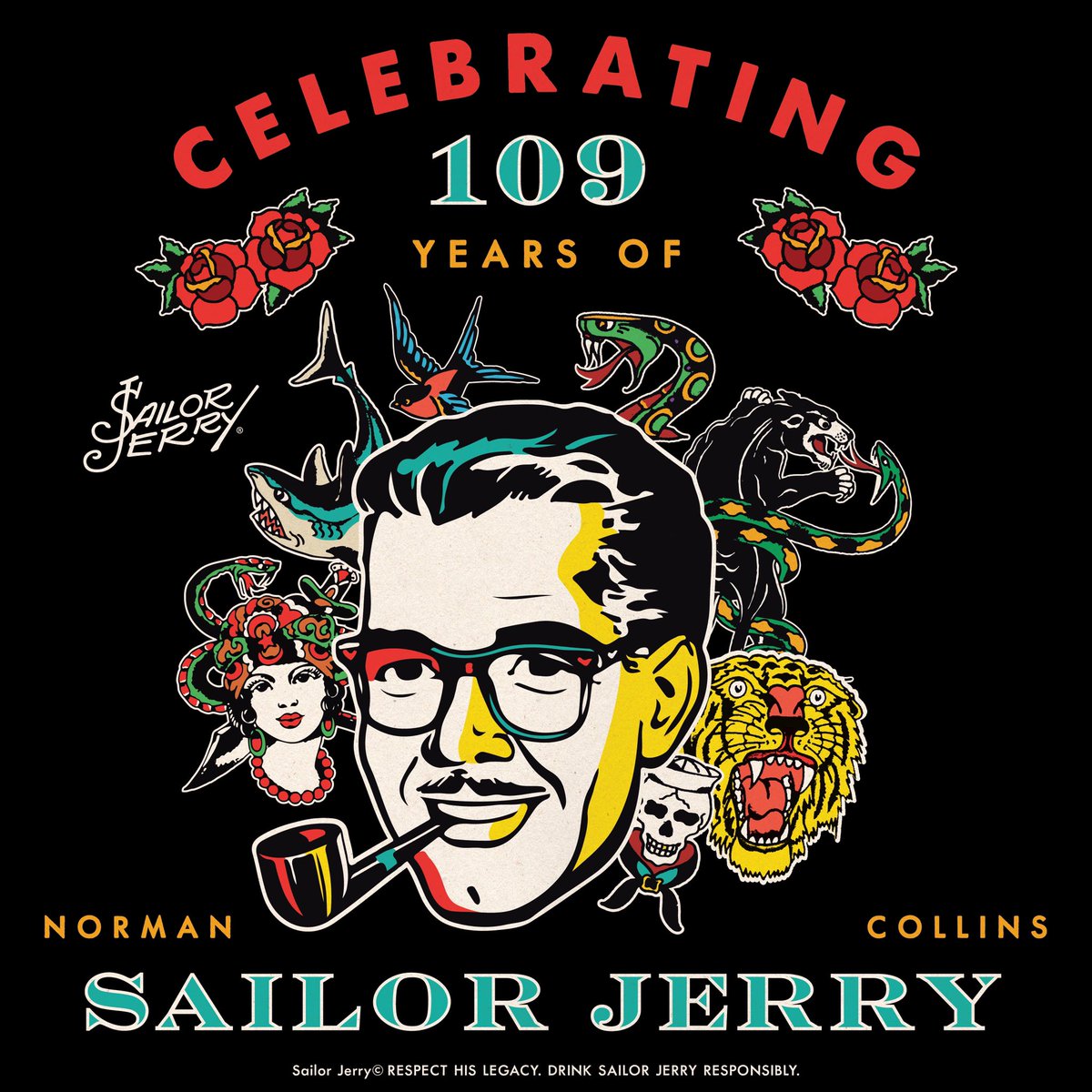 Celebrating 109 years of tradition, tattoos, and all-around bad-assery. Here’s to you, Sailor Jerry! #HBDJerry