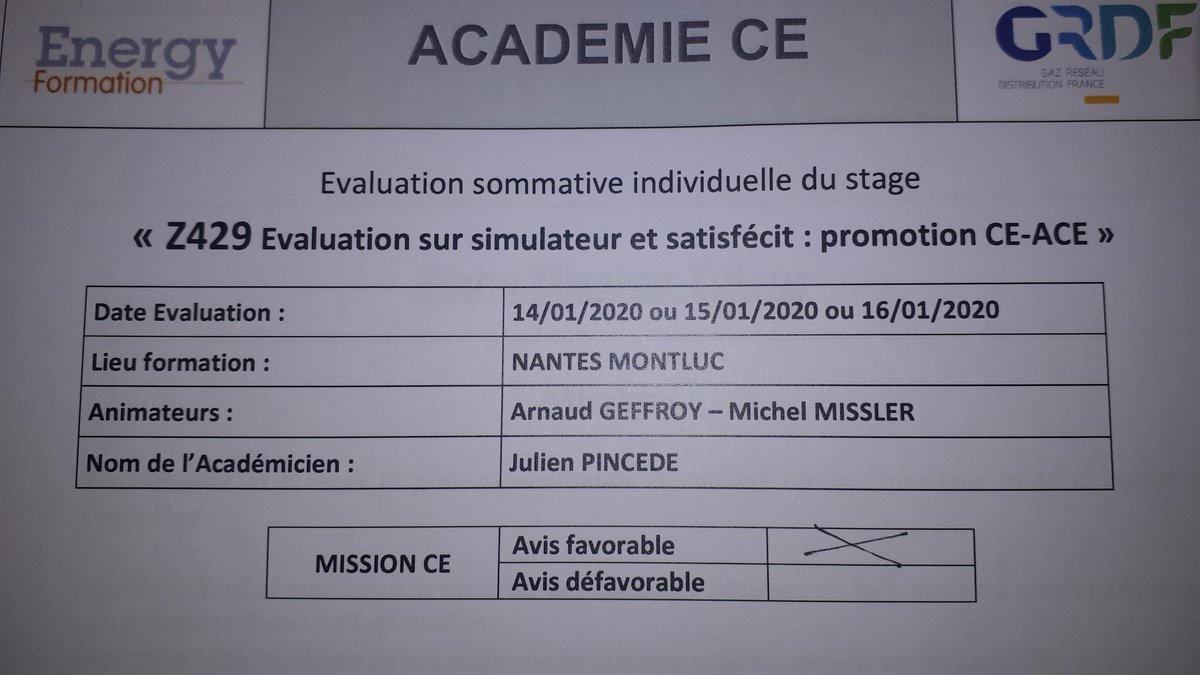 Académie CE terminée,Avis Favorable #GRDF #DRNO #Bexraismes