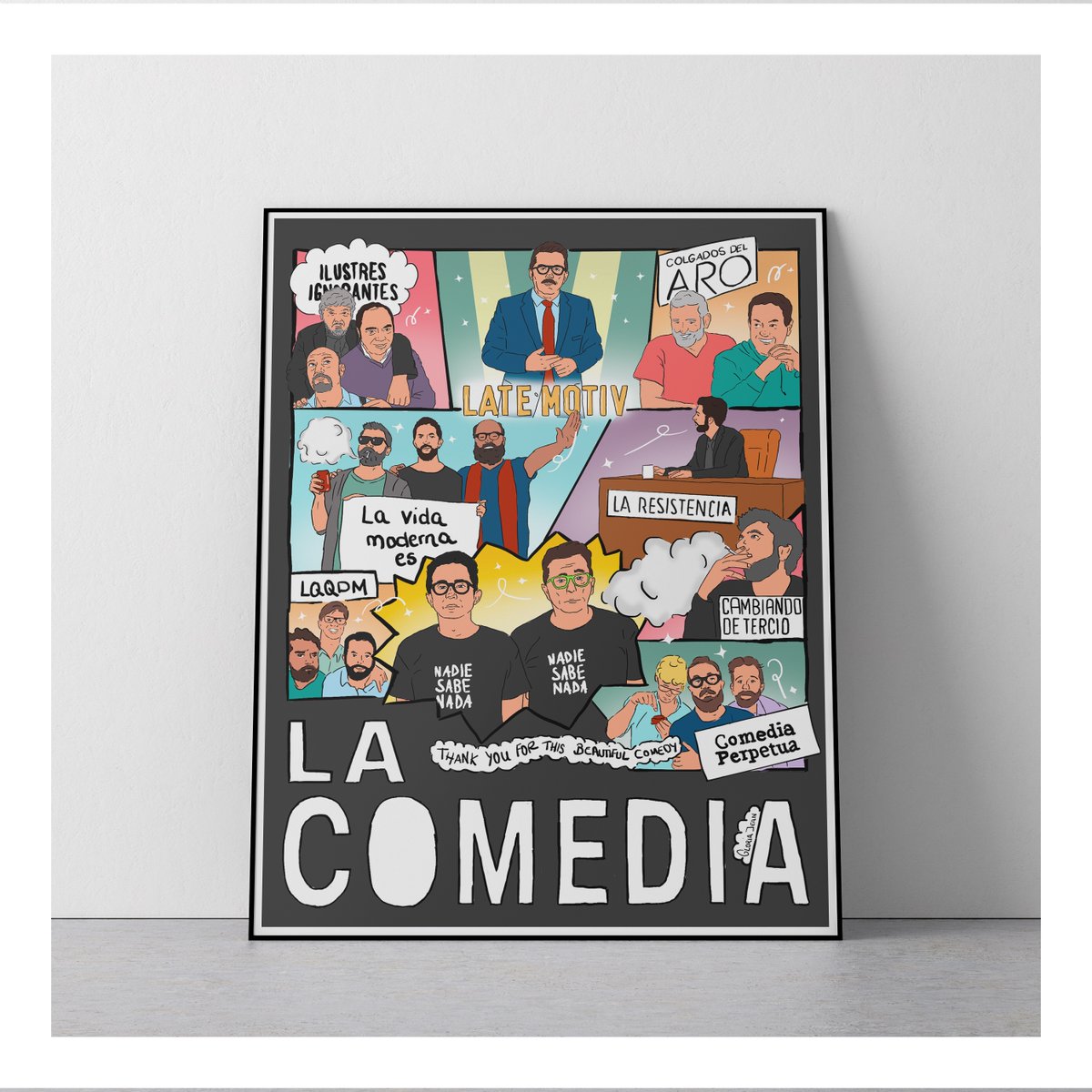 GloriaJean_'s tweet photo. Estas Navidades he querido #ilustrar una oda a la #comedia española y ha salido esto. No están todos pero están los que escucha @Andelcastillo, que era la intención. Ha sido un duro parto de unas 50 horas. https://t.co/LvyTV740n3
