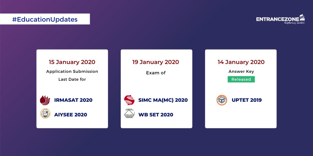 entrancezone's tweet photo. Important update for IRMASAT, AIYSEE, SIMC, WB SET, UPTET
Follow us on Instagram: https://t.co/hb3eAlJoOS

#irmasat #irmasat2020 #aiysee #wbset #uptet #uptet2019 #uptet_2019 #uptetanswerkey #entrancezone #examupdates #answerkey https://t.co/EqbknvKs6d