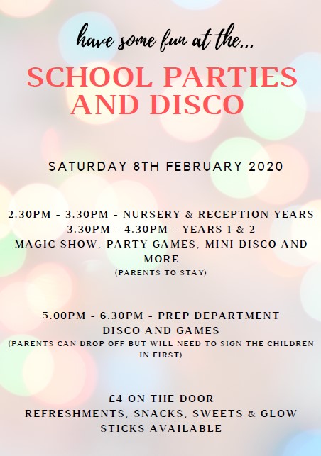 StMichaelsLeigh's tweet photo. SMSA school parties and disco Saturday, 8th February https://t.co/CMTsUDXJDB