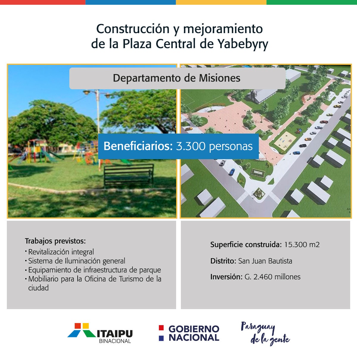 La plaza central Mariscal Francisco Solano López de Yabebyry, Misiones,  será revitalizada íntegramente con la cooperación de ITAIPU. Los detalles  del proyecto de la moderna obra se presentarán hoy martes 14 de