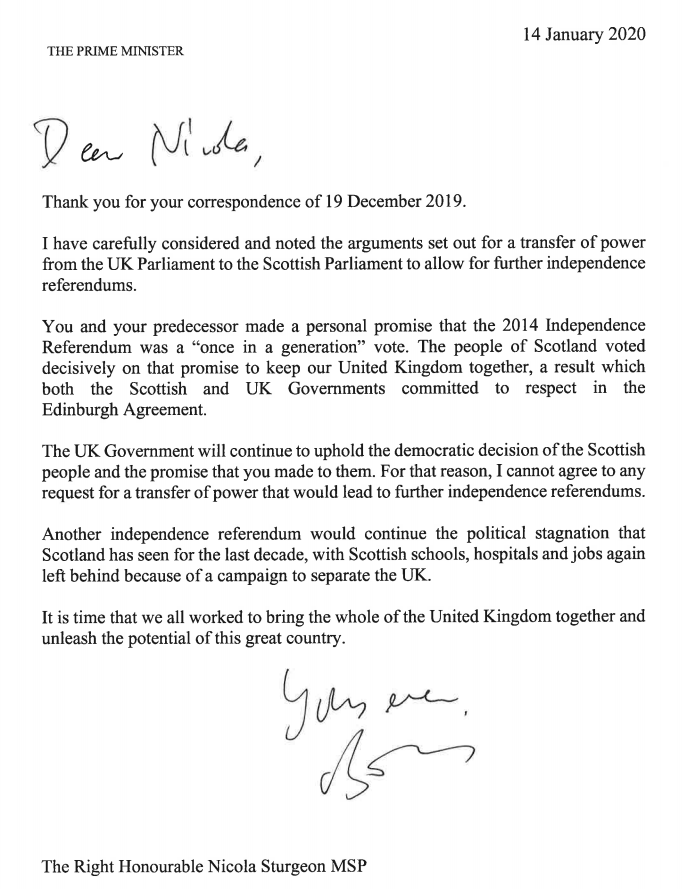 Boris Johnson letter