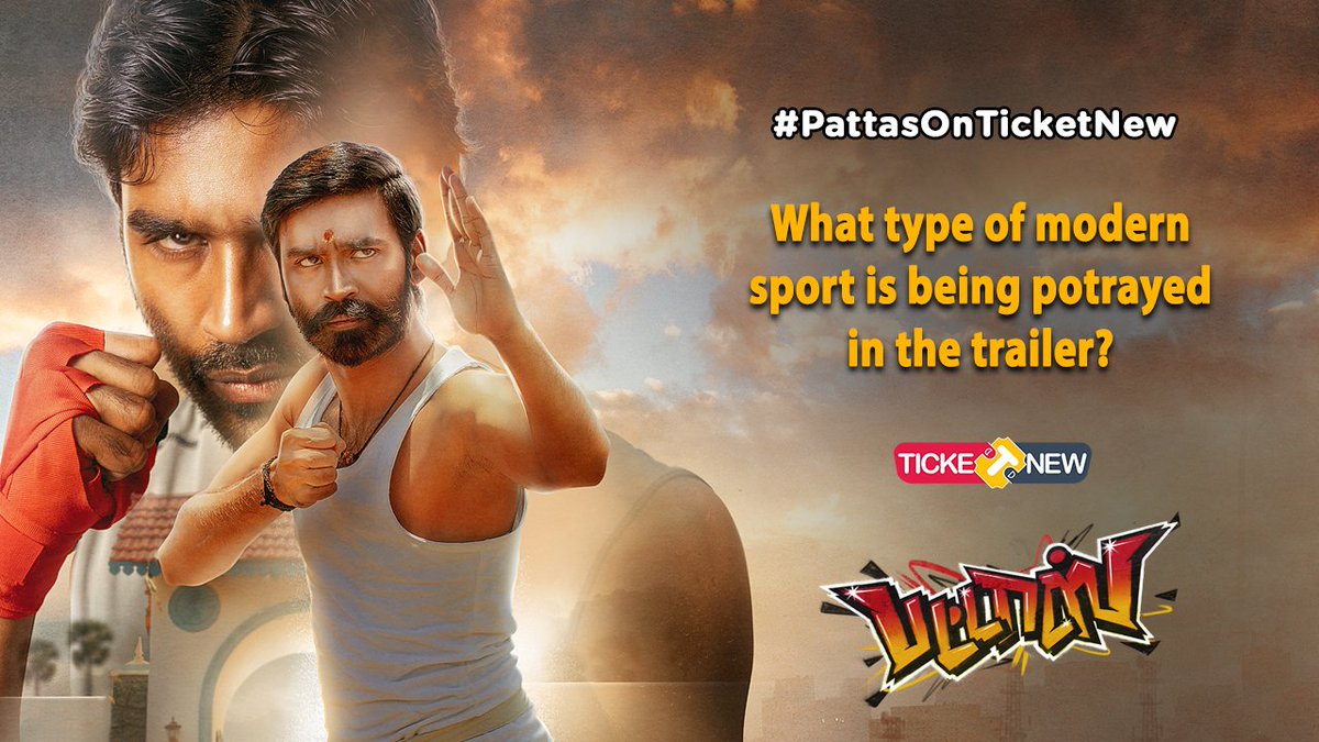 karthick_45's tweet image. Ans:Adimurai kick boxing @TicketNew 
🚨#TicketNewContestAlert🚨
#PattasOnTicketNew✨ 
@dhanushkraja @SathyaJyothi_ @durairsk @Mehreenpirzada @iamviveksiva
@MervinJSolomon
#PattasFromTomorrow #TicketNewMovies #Pongal