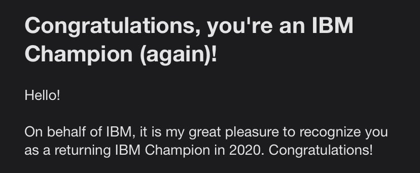 Thanks @IBMChampions for selecting me as an IBM Champion in 2020.