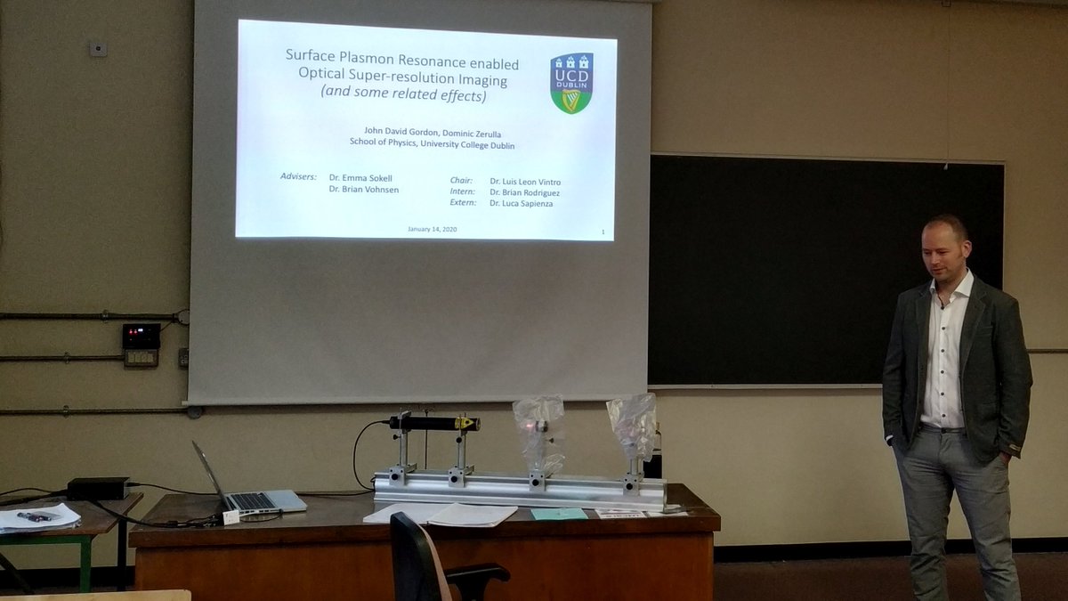 UPlasmonics's tweet photo. John having his big day, starting with an interesting and exciting talk about his #research during his PhD @UPlasmonics @UCD_physics #phdlife #physics #Science #Optics #presentations #STEM4innovation https://t.co/k8dVvoNNk9