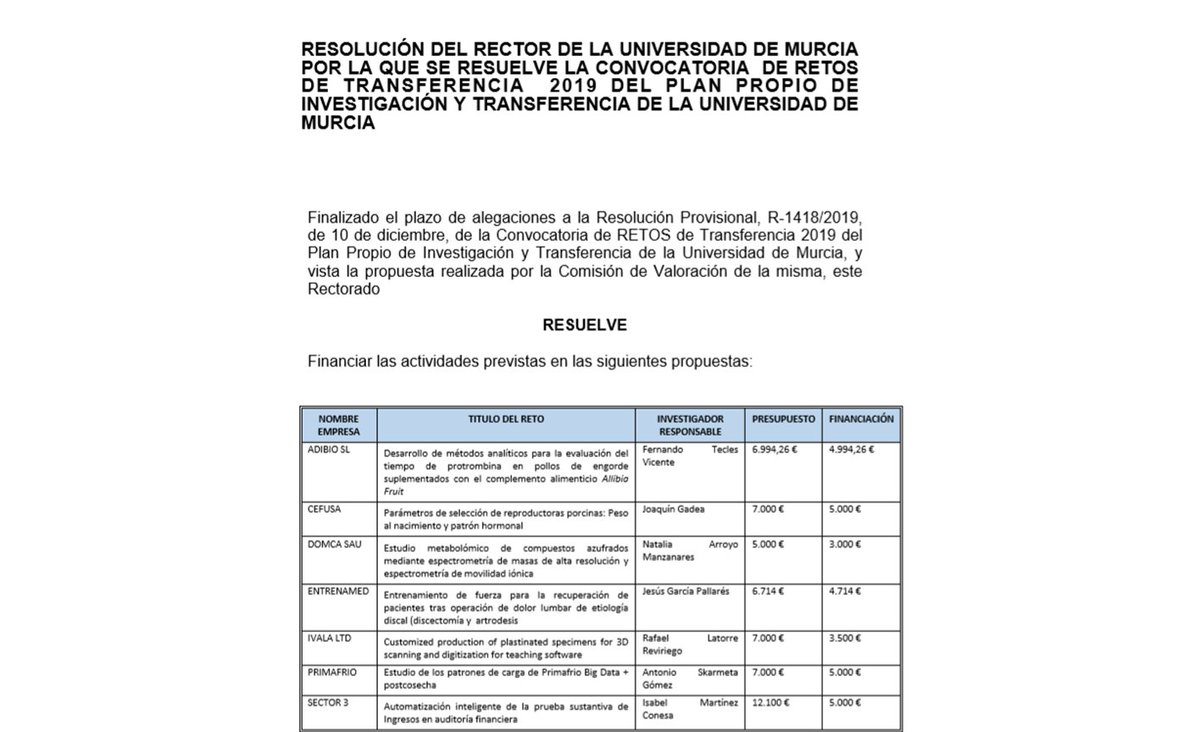 OTRI_UMU's tweet photo. La @UMU dará solución a diez Retos empresariales gracias a su primera convocatoria “Retos de Transferencia" promovida desde @OTRI_UMU 

https://t.co/3zN1Xjyp0T https://t.co/b5iJrfgMFL