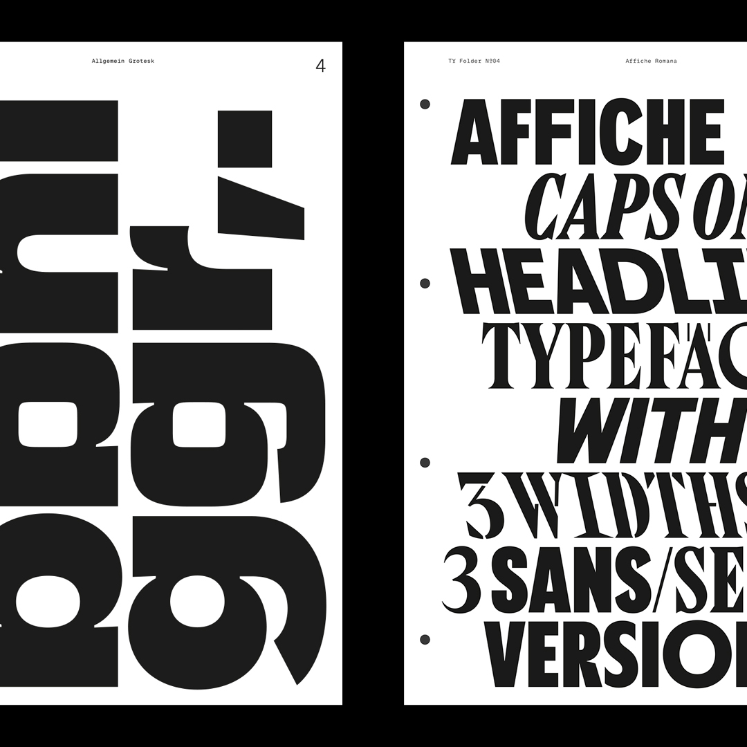 typotable's tweet photo. Seiten aus dem Ringordner TY Folder №01 zur Ausstellung »Library of Shapes, Texts and Structures« von @AndreaTinnes mit Schriftproben der Allgemein Grotesk. Charakteristisch ist der Mix von runden und eckigen Formen, welche durch OpenType Features erzeugt werden. → 30.01.2020 https://t.co/4aboWv7u3P