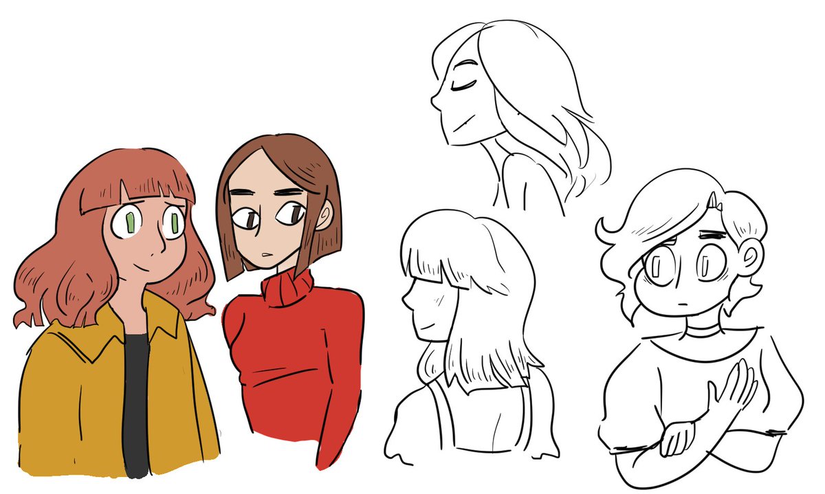 _hanimation's tweet photo. some character concepts, two in colour were inspired by momoko dolls https://t.co/0nk7J2KuTO