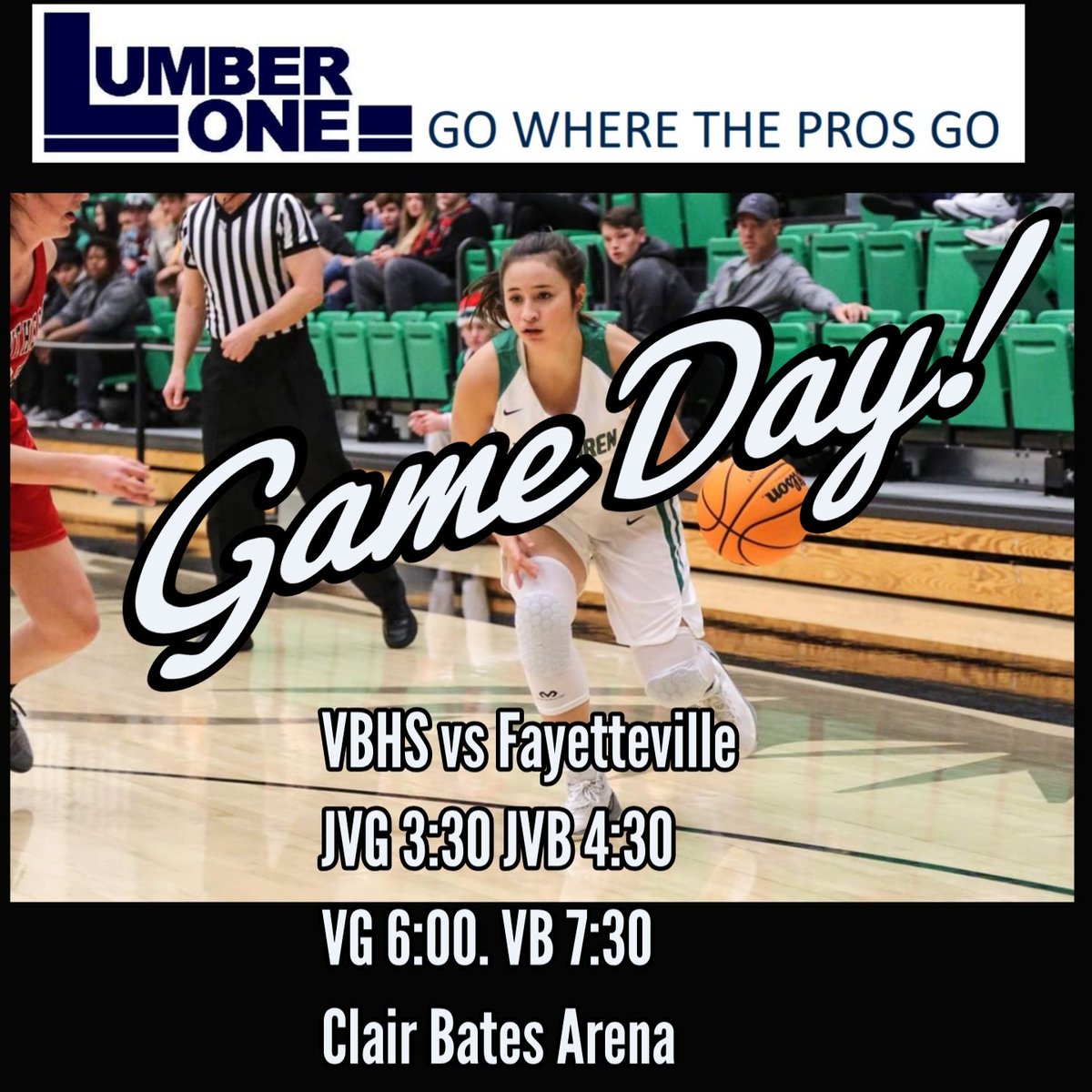 vbladypointers's tweet photo. 6A West Game Day
VBHS vs Fayetteville HS
Presenting Game Sponsor:
 Lumber One
GO VB!!! https://t.co/zxLDJQKcb8
