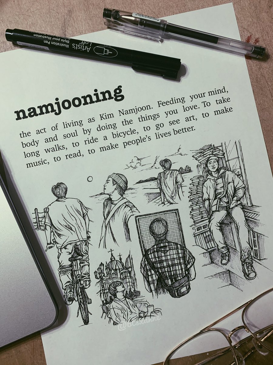BTSxAnne's tweet photo. Finally got the courage to finish this Namjooning piece in pen 😪

And I guess perfect timing since #CONNECT_BTS just dropped? 

I have 7 more of these collages and I’m still scared AF to finalize them 🙃

@BTS_twt 

#RM #Namjoon #Namjooning #btsfanart https://t.co/NAgewZRReW