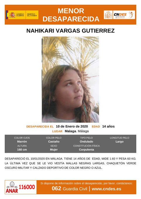 guardiacivil's tweet image. 🆘#MUYURGENTE⚠️
Esta es Nahikari, una #menor que ha #desaparecido en #Málaga
Si la ves
☎062
☎091
☎112
#Colabora, tu RT es importante
