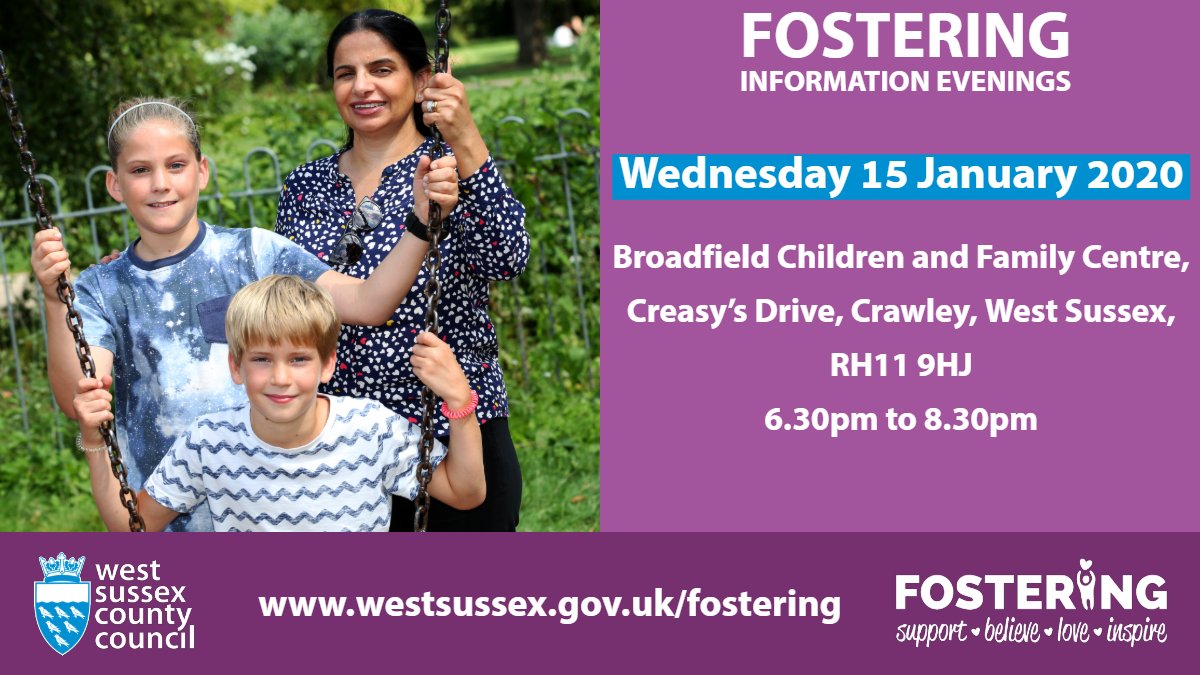 Tomorrow we're at Broadfield Children and Family Centre in #Crawley for our #fostering information evening👧🧒. Come along and start your fostering journey, find out more at ow.ly/9ALt50xTWca