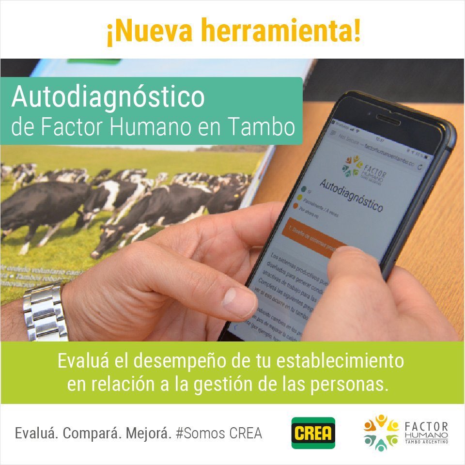 ¿Ya conocés
🛠Autodiagnóstico🛠 
de #FactorHumanoEnTambo 
👨‍💻👩‍💻🐄?
Empezá el año evaluando en simples pasos la gestión de las personas en tu empresa lechera🧔🏻👩🏻🐮 y detectá oportunidades de mejora 📈
➕Info 👉 bit.ly/AUDFHT
<a href="/fun_pel/">FunPEL</a> #SomosCREA